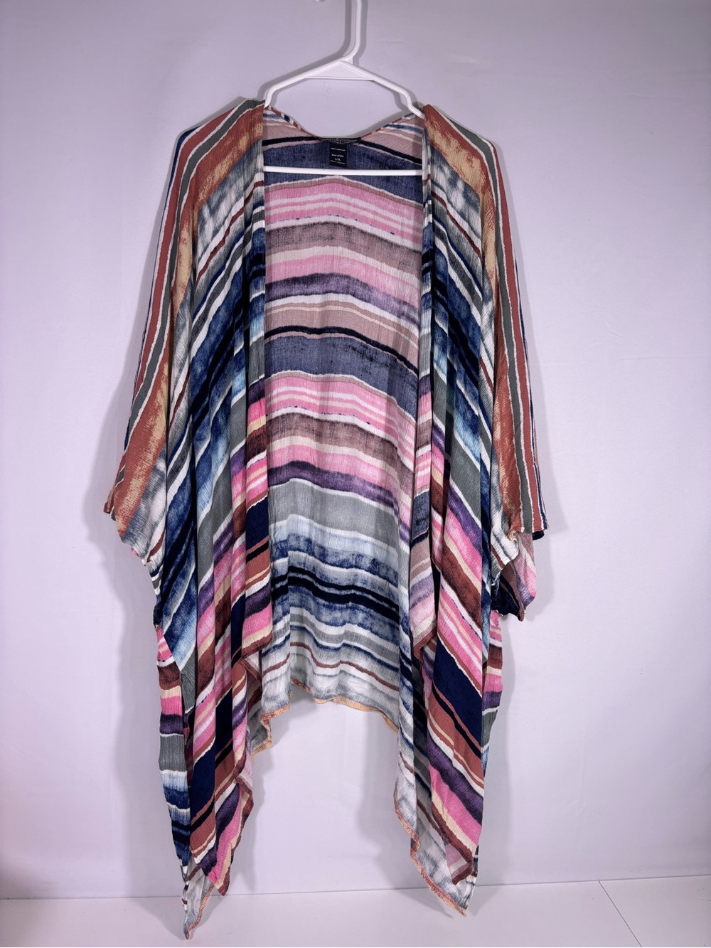 Oliver by Escio Striped Watercolor Kimono Cardigan Boho Duster Size L/XL
